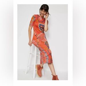FARM Rio Orange Paisley-Print Midi Dress